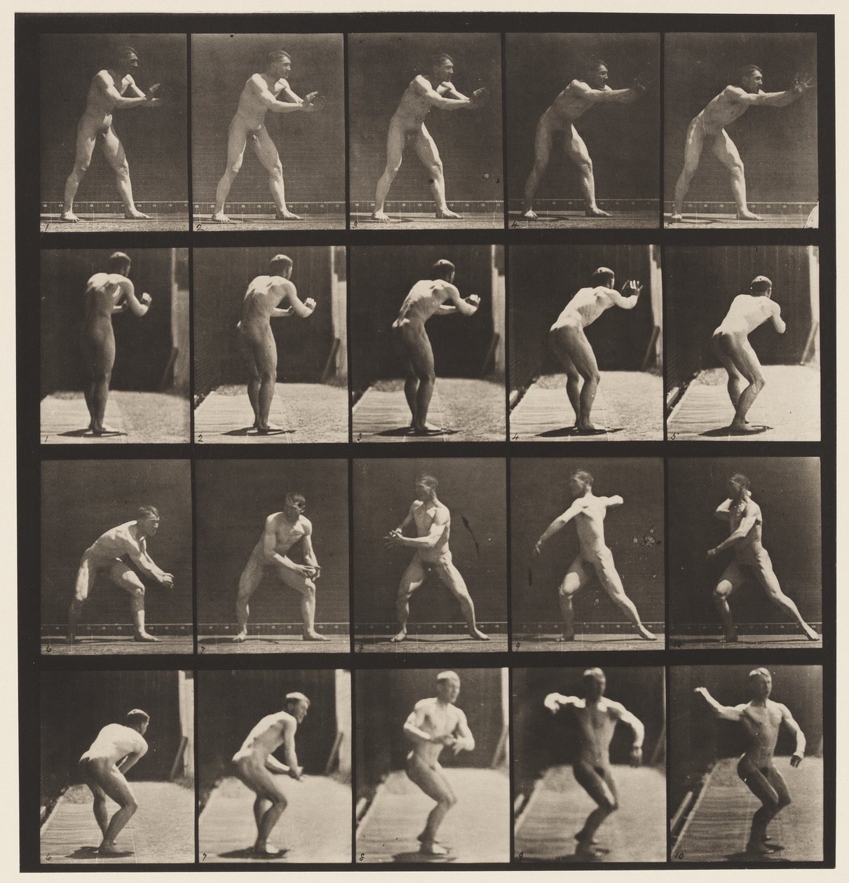 Talíř 282.Base-ball; Chytání a házení, 1885 od Eadweard Muybridge