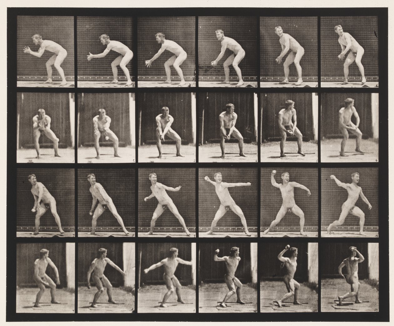 Talíř 283.Base-ball; Chytání a házení, 1885 od Eadweard Muybridge