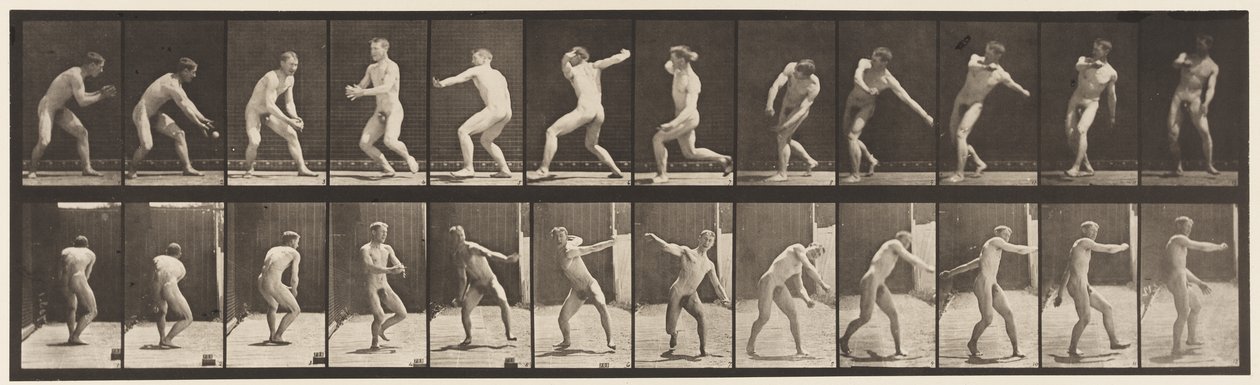 Talíř 284.Base-ball; Chytání a házení, 1885 od Eadweard Muybridge