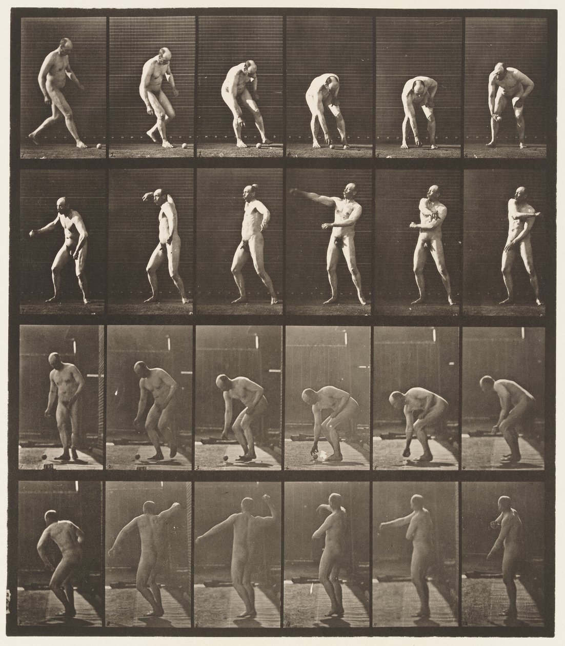 Talíř 302. Zvedat míč a hodit ho, 1885 od Eadweard Muybridge