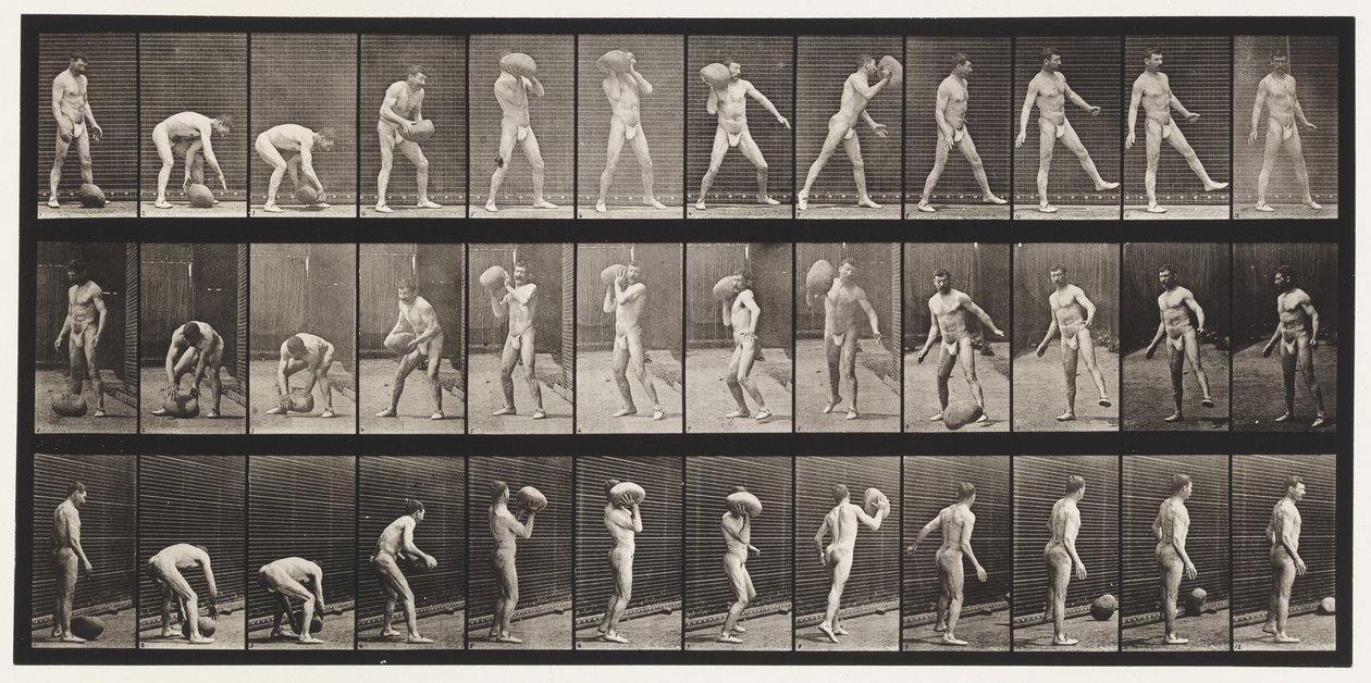 Talíř 317. Zvedání 70-lb skály od Eadweard Muybridge