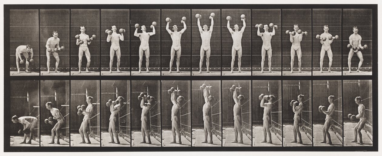 Talíř 322. Zvedání a spouštění dvou 50lb Dumb-Bells od Eadweard Muybridge