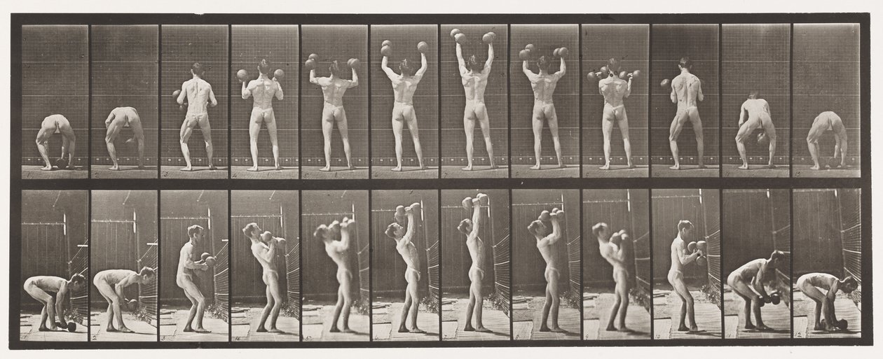 Talíř 323. Zvedání a spouštění dvou 50lb Dumb-Bells od Eadweard Muybridge