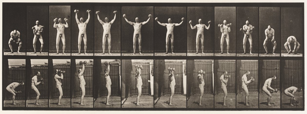 Talíř 325. Zvedání a držení Dva 50-lb. Dumb-Bells, 1885 od Eadweard Muybridge