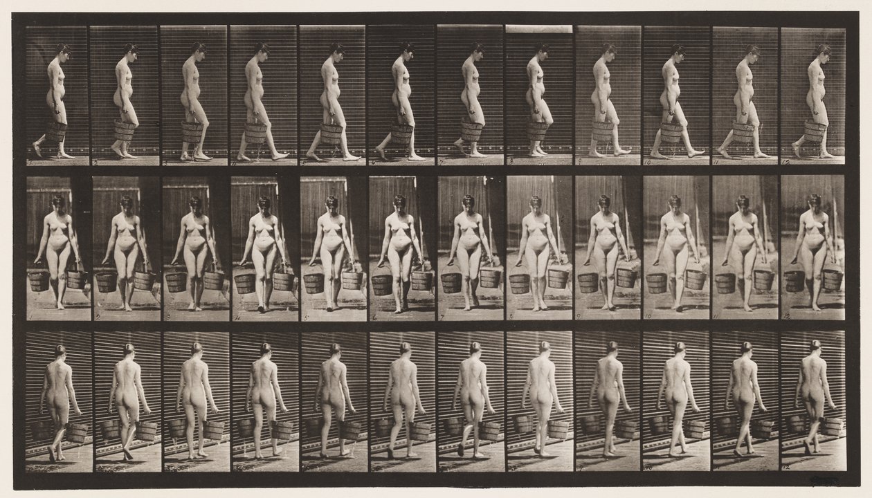 Talíř 32. Chůze, nošení vědra s vodou v každé ruce od Eadweard Muybridge