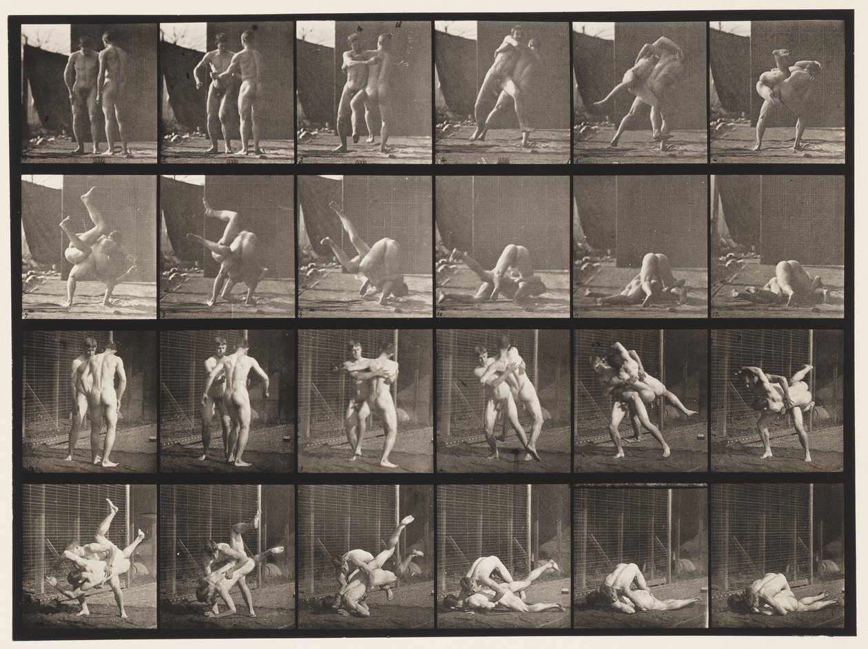 Talíř 348.Zápas, řecko-římský, 1885 od Eadweard Muybridge