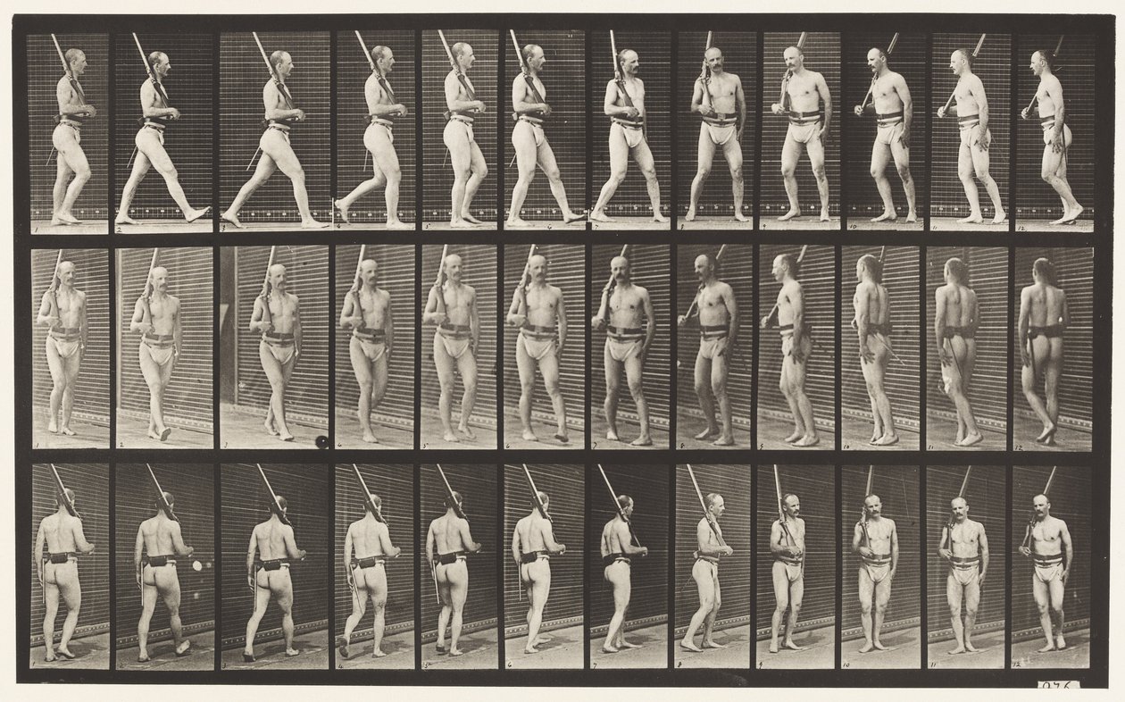 Talíř 355. Na stráži, Chůze a Otáčení od Eadweard Muybridge