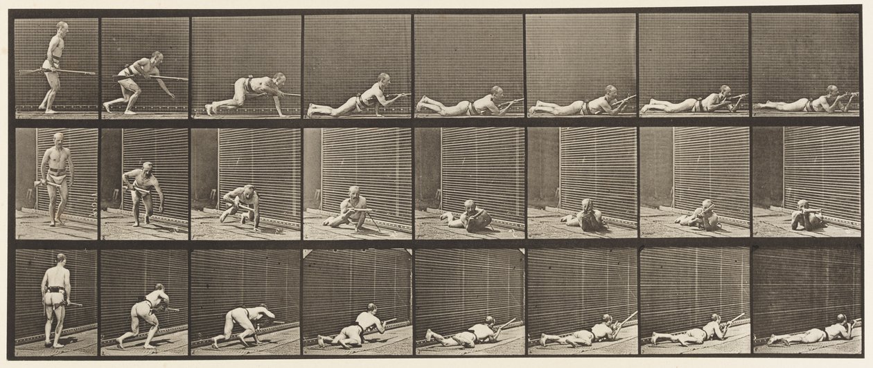 Talíř 357. Ležící na břiše a střelba od Eadweard Muybridge