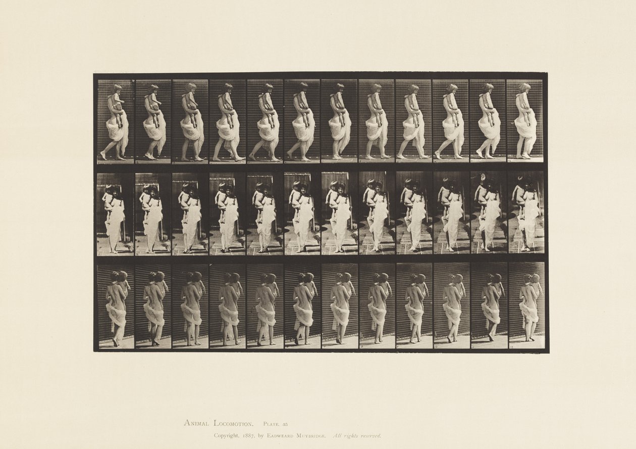 Talíř 35. Chůze, Nošení dítěte od Eadweard Muybridge
