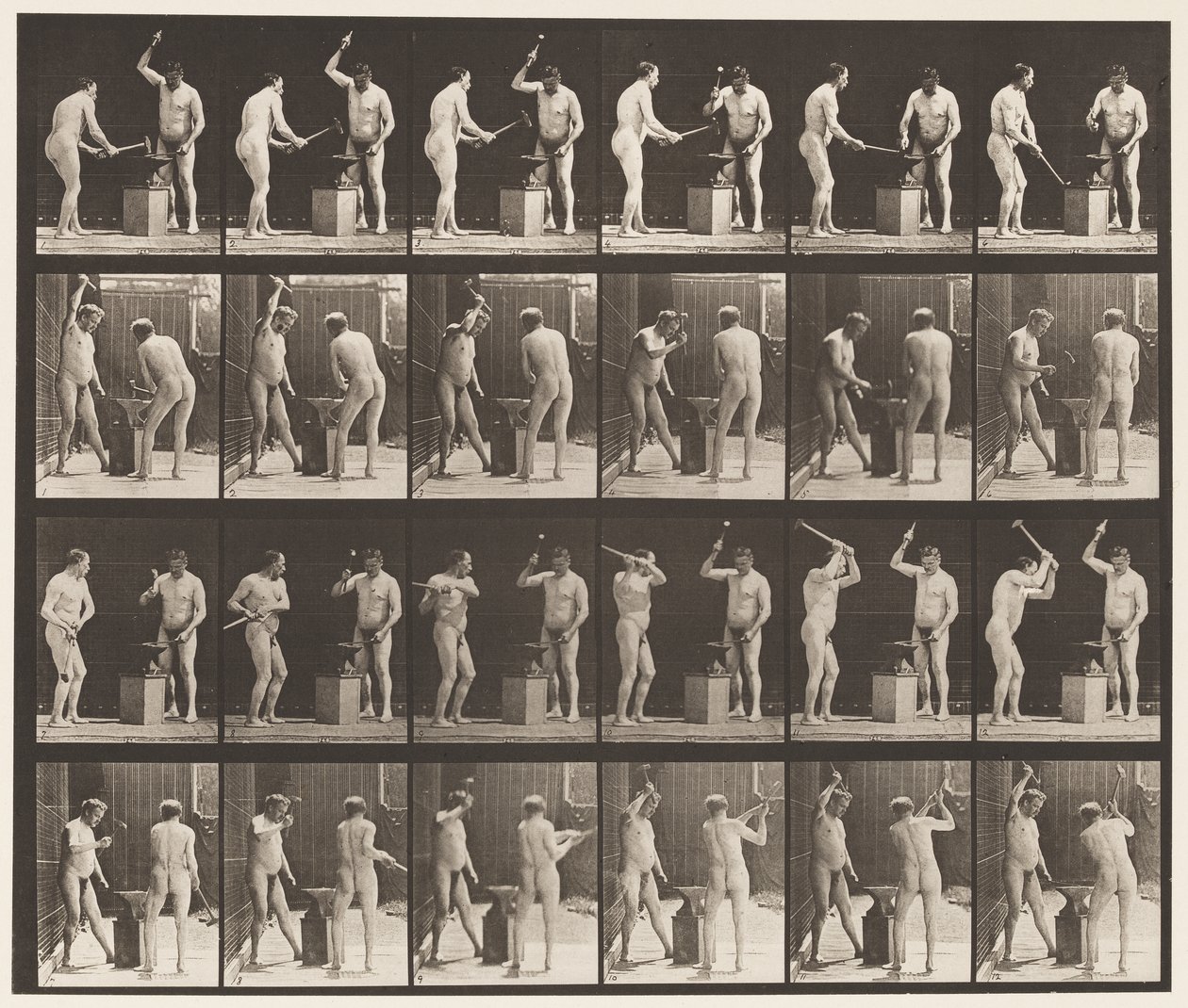 Talíř 377. Kovář, Dva modely, Kladivo na Advil, 1872-1885 od Eadweard Muybridge