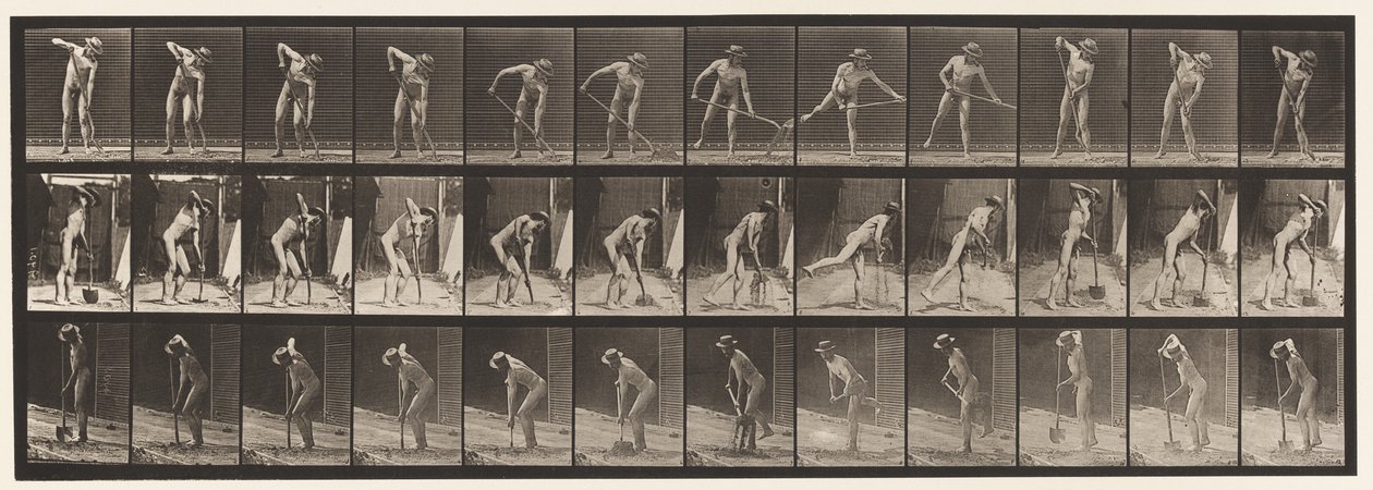 Talíř 387. Farmář, pomocí lopaty s dlouhou násadou od Eadweard Muybridge