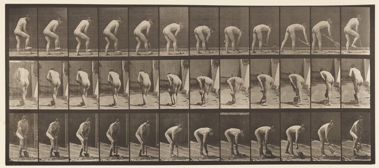 Talíř 388. Sedlák, rýčem, 1872-1885 od Eadweard Muybridge