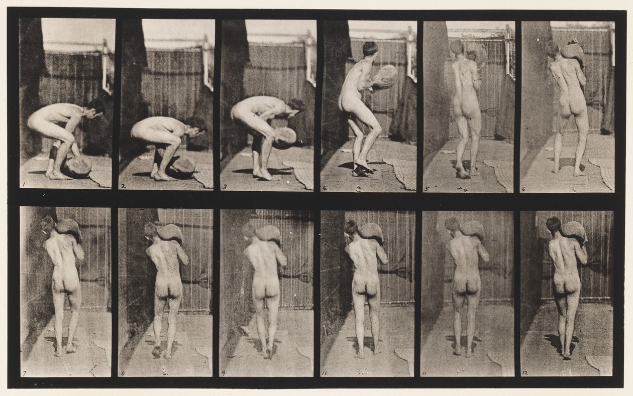 Talíř 397. Zvedání 75-lb. Kámen na rameni, 1872-1885 od Eadweard Muybridge