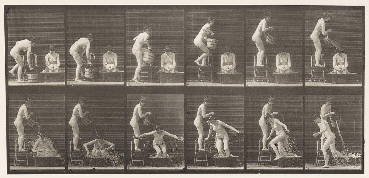 Talíř 406. Dva modely, 8 nalévání kbelíku vody na 1 od Eadweard Muybridge