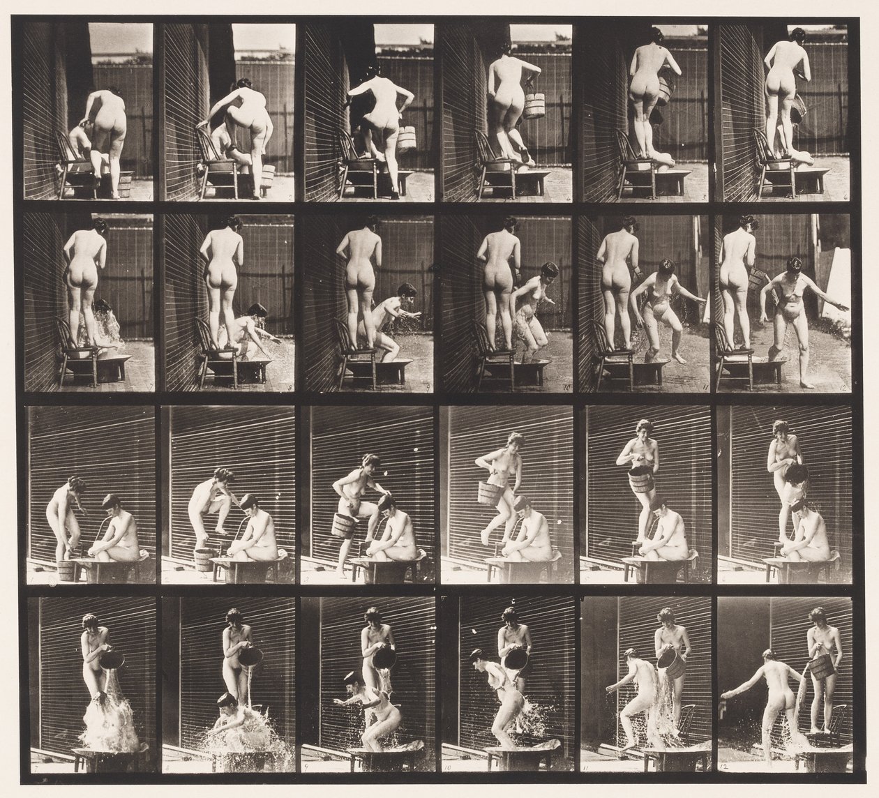 Talíř 407. Dva modely, 8 nalévání kbelíku vody na 1 od Eadweard Muybridge