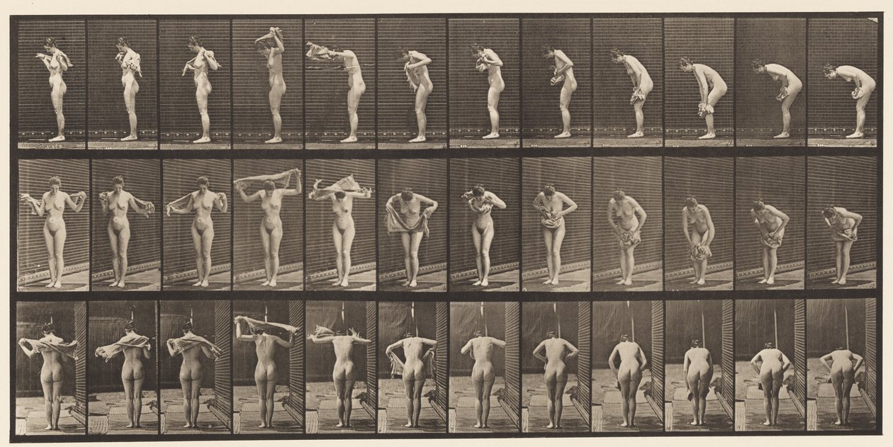 Talíř 414. Vytírání těla ručníkem od Eadweard Muybridge