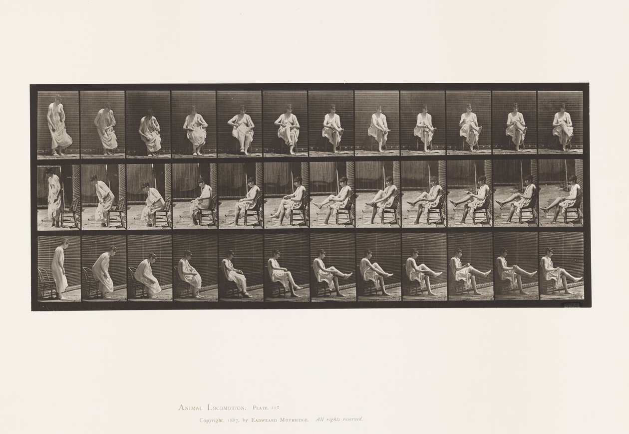 Talíř 417. Záchod; Sedí a navléká si punčochy od Eadweard Muybridge