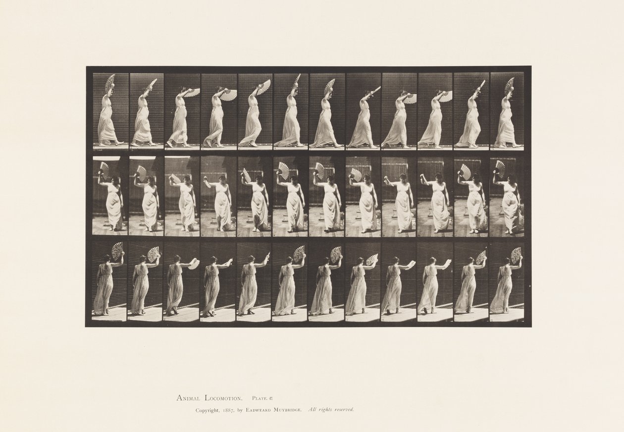 Talíř 41. Chůze, flirtování vějíře od Eadweard Muybridge