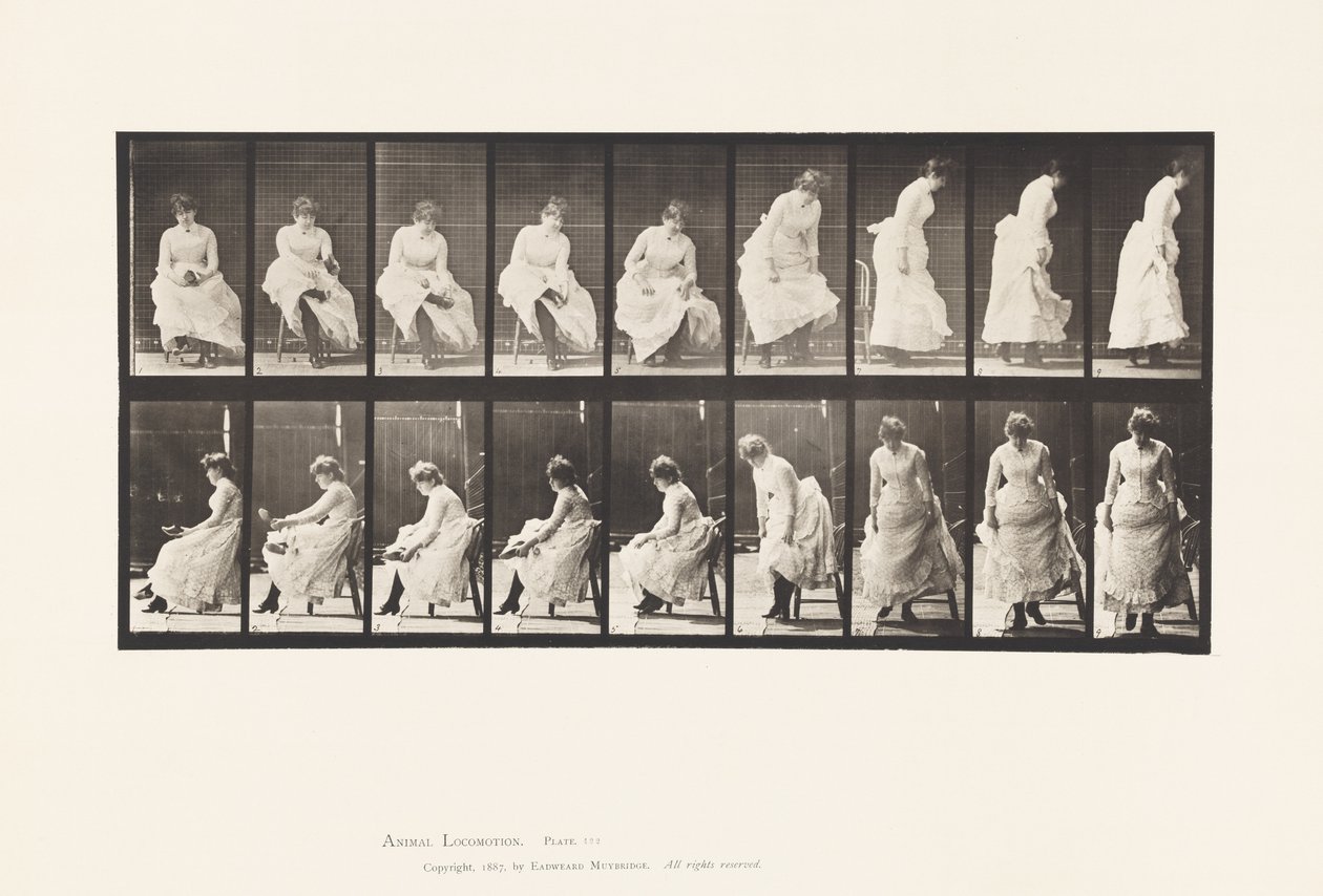 Talíř 422.Záchod; Obouvání bot a vstávání ze židle, 1885 od Eadweard Muybridge