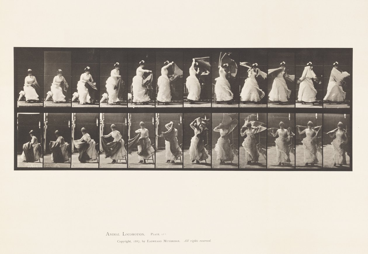 Talíř 424.Toaleta; Vstát ze židle a nasadit si šál, 1885 od Eadweard Muybridge