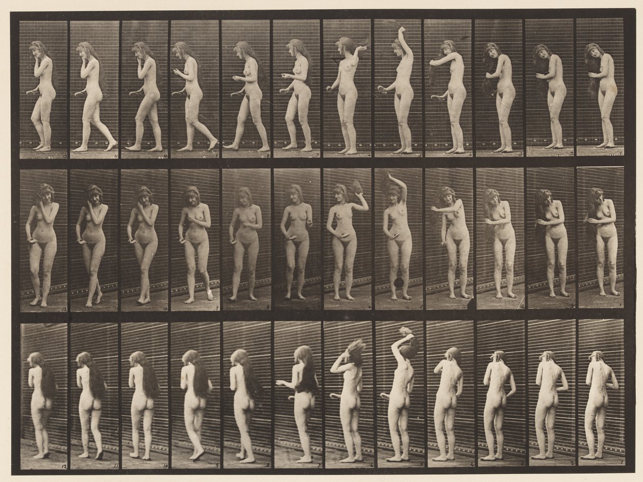 Talíř 426. Záchod; Kartáčovat si vlasy a odcházet, 1872-1885 od Eadweard Muybridge
