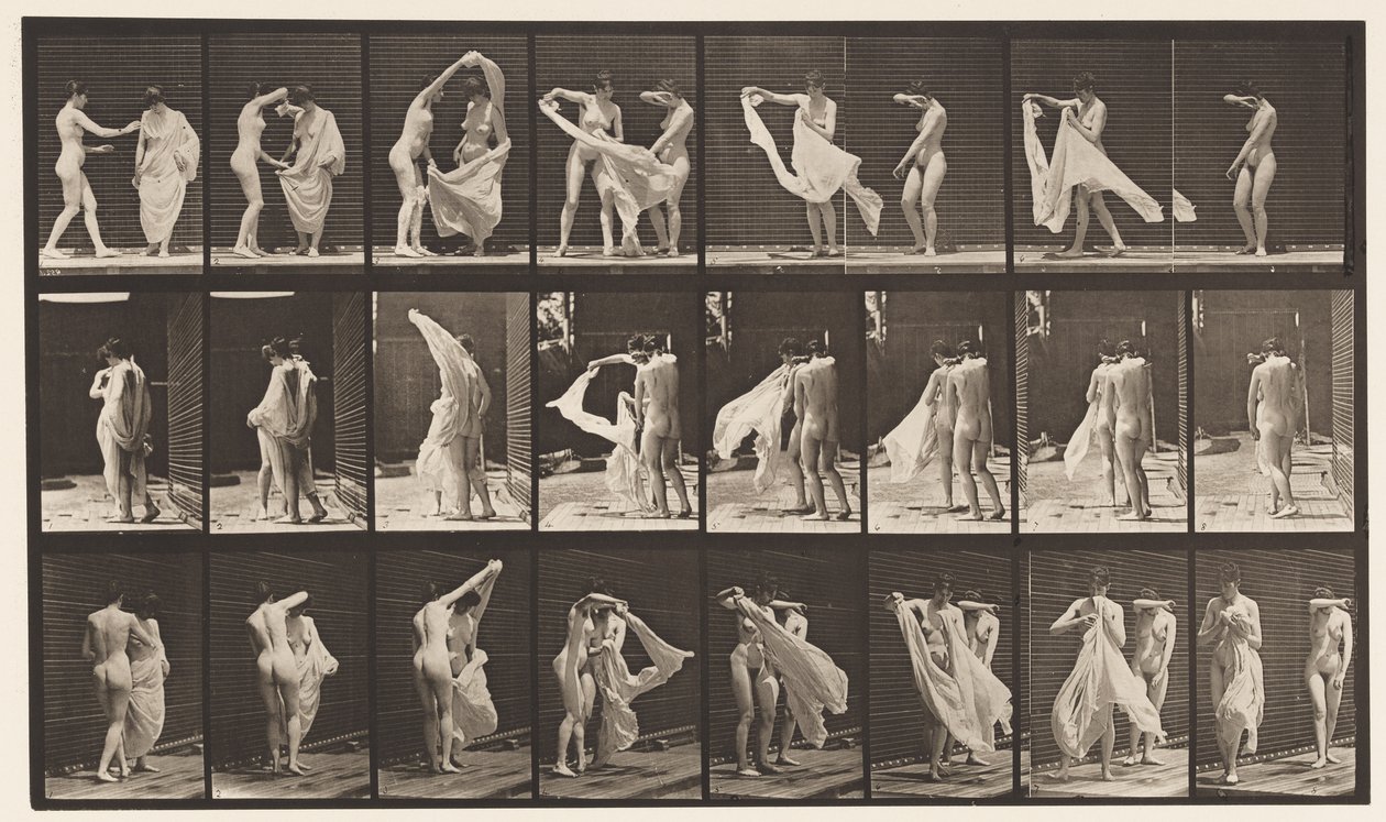 Talíř 429. Záchod; Two Models, 1 Disrobing 8, 1872-1885 od Eadweard Muybridge