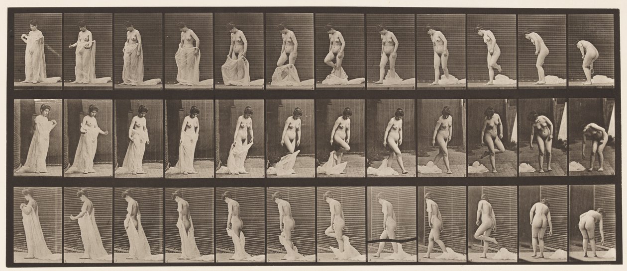 Talíř 430. Záchod; Sundání oděvu, 1872-1885 od Eadweard Muybridge