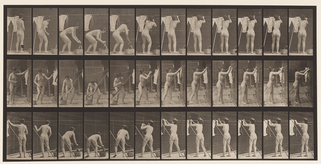 Talíř 434. Věšení šatů na lince, 1872-1885 od Eadweard Muybridge