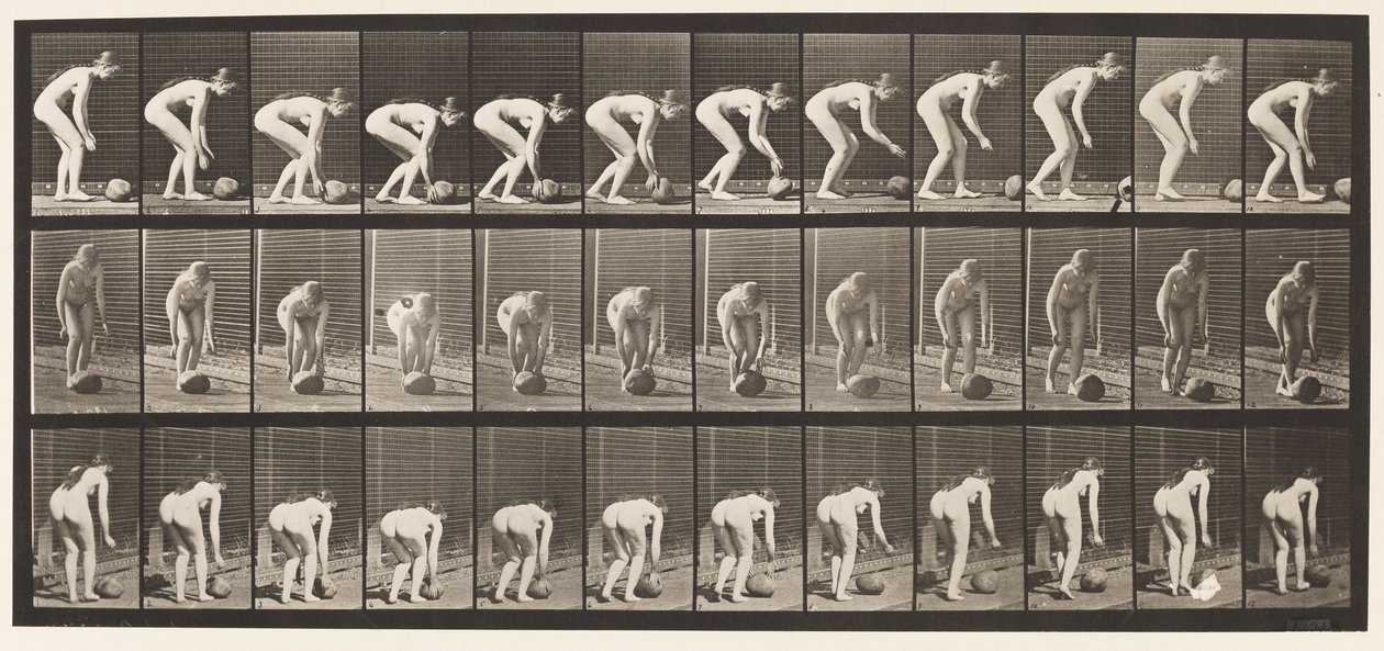 Talíř 442. Shýbání se a válení kamene na zemi od Eadweard Muybridge
