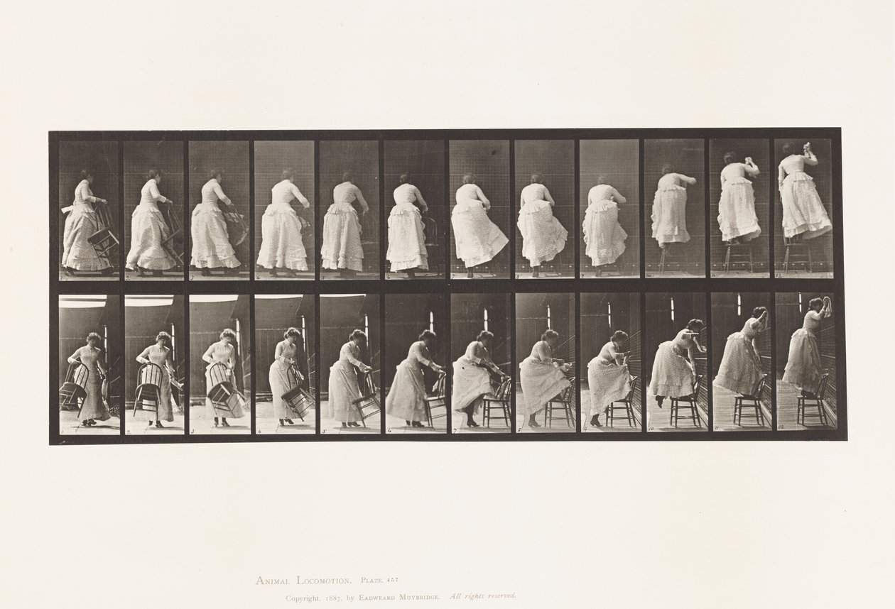 Talíř 457. Stoupání na židli a natahování se nahoru od Eadweard Muybridge