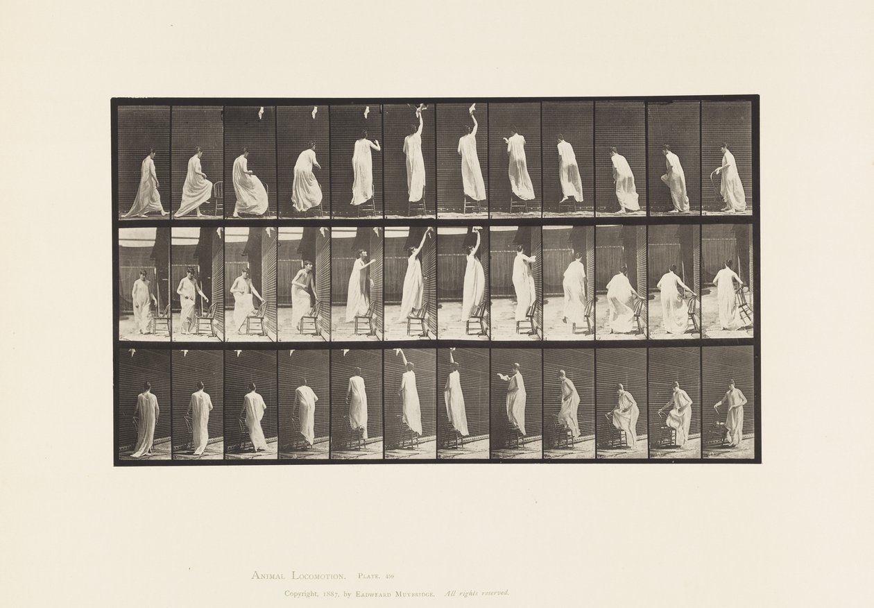 Talíř 459. Stoupání na židli, natahování nahoru a sestupování, 1885 od Eadweard Muybridge
