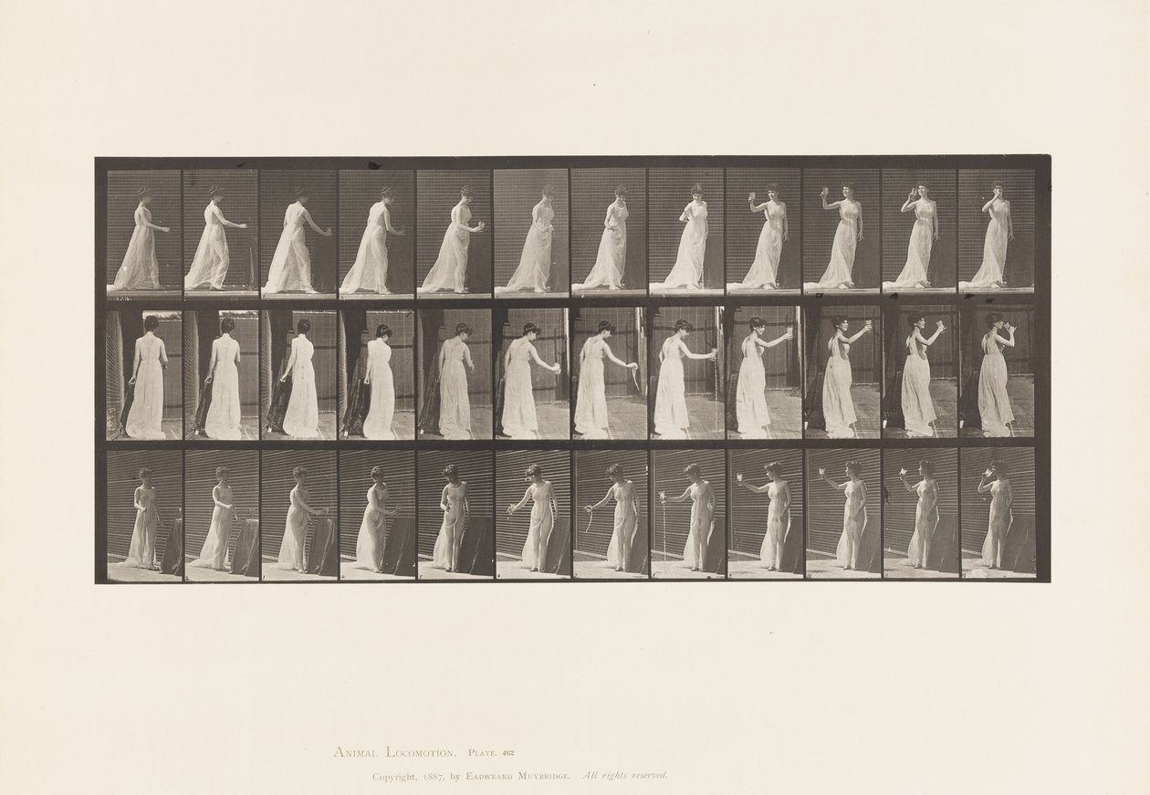 Talíř 462. Nalévání libace na zem, pití z poháru, 1885 od Eadweard Muybridge