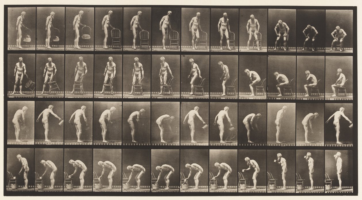 Talíř 490. A, Vsedě; B, vsedě; C, Kropení vodou od Eadweard Muybridge