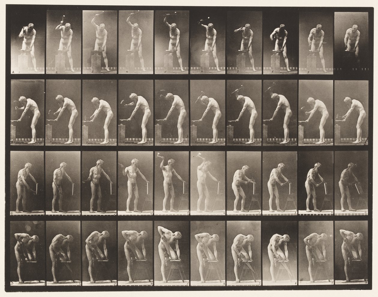 Talíř 491. A, Zatloukání na kovadlinu; B, Zatloukání kovadliny od Eadweard Muybridge