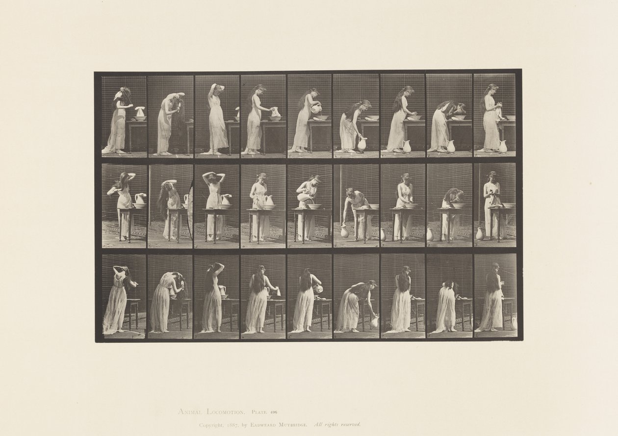 Talíř 496.Různé fáze záchoda, 1885 od Eadweard Muybridge