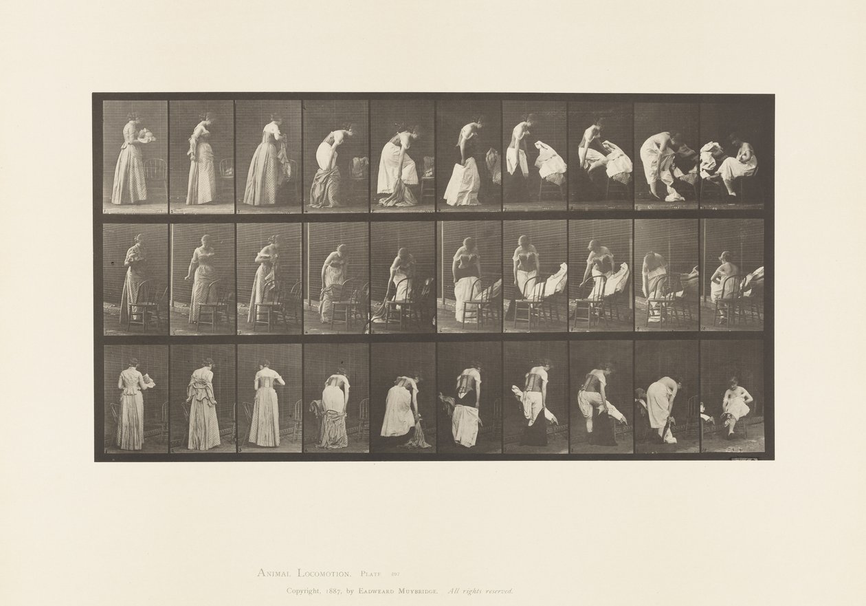 Talíř 497.Různé fáze záchodu, 1885 od Eadweard Muybridge