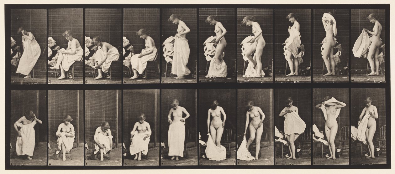 Talíř 498. Různé fáze záchodu, 1872-1885 od Eadweard Muybridge