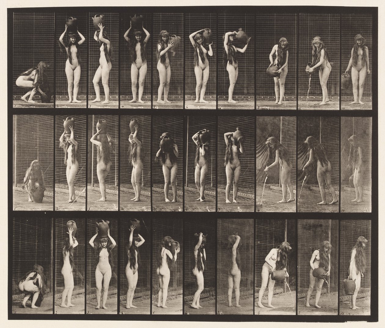 Talíř 500. Různé pohyby s nádobou na vodu od Eadweard Muybridge