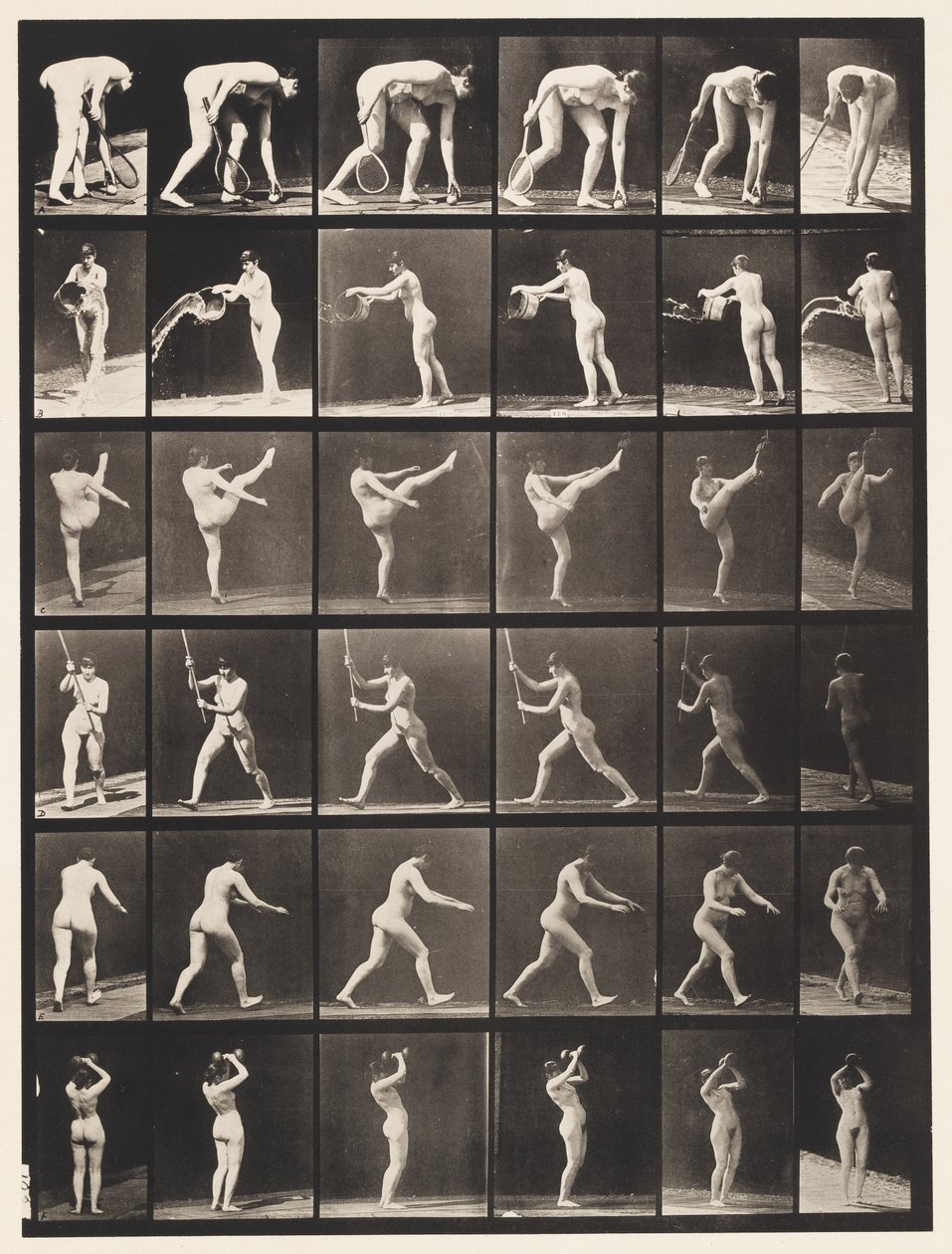 Talíř 526. A, Zvedací koule; B, Vyprázdnění kbelíku s vodou od Eadweard Muybridge