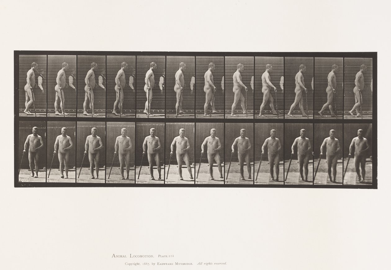 Talíř 552.Hemiplegie; Walking with Cane, 1885 od Eadweard Muybridge