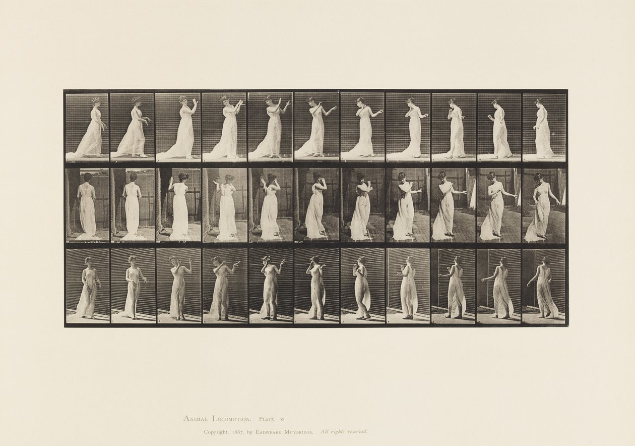 Talíř 55. Chůze, otáčení se, akce averze, 1885 od Eadweard Muybridge