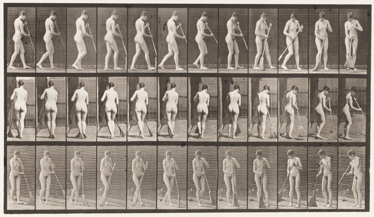 Talíř 58. Chůze, otáčení se zametání podlahy od Eadweard Muybridge