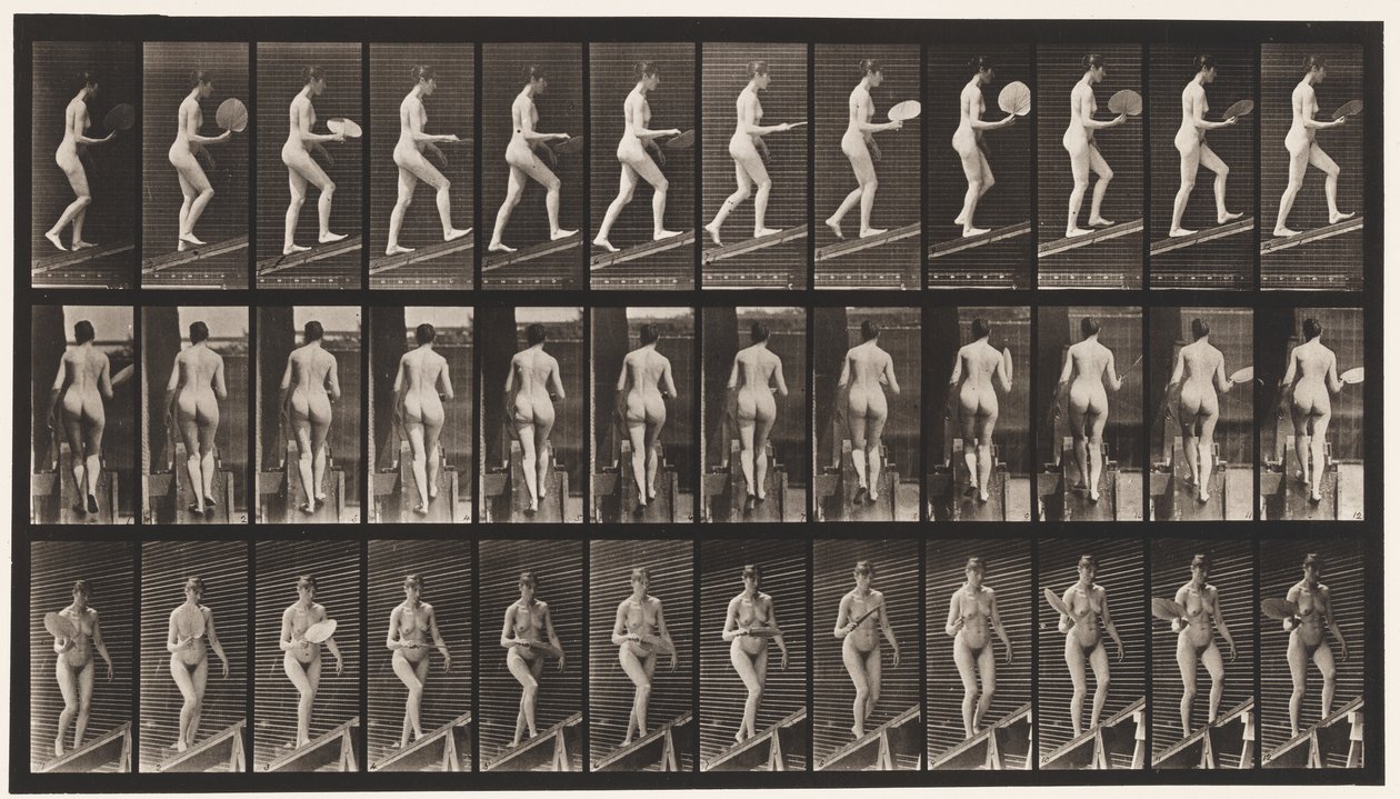 Talíř 78. Ascending Incline, Flirting A Fan, 1872-1885 od Eadweard Muybridge