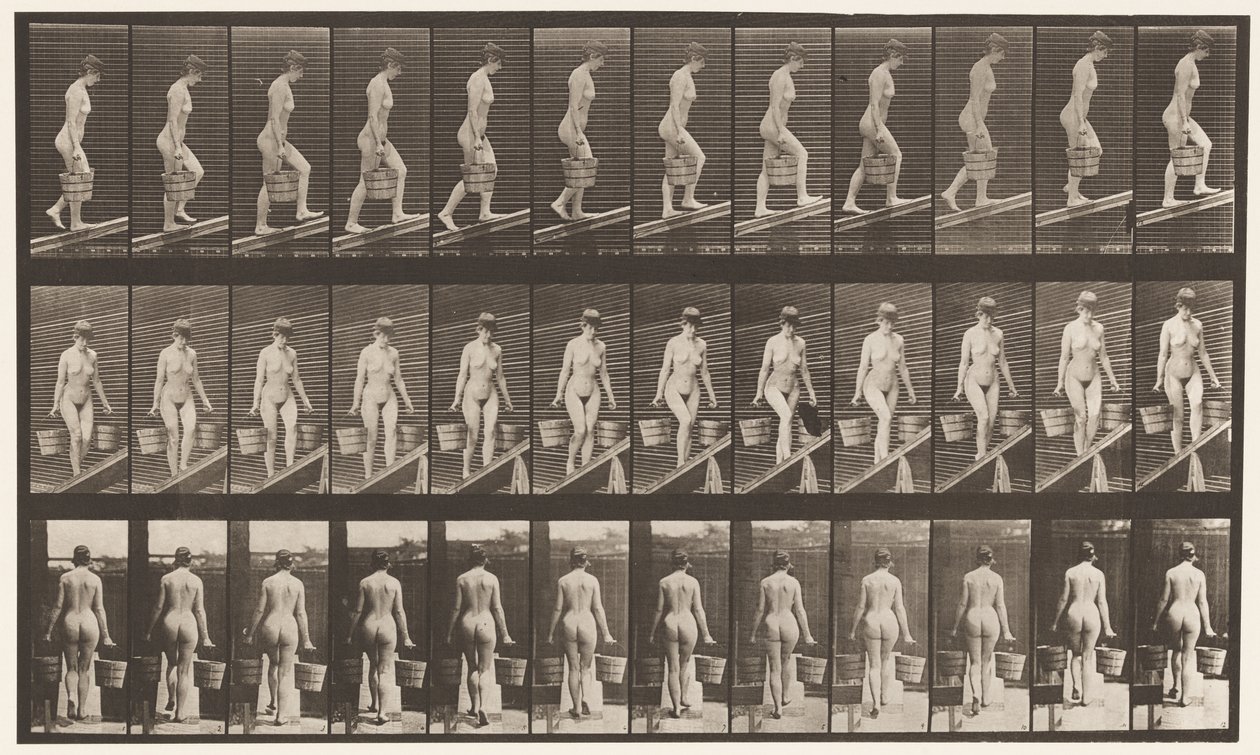 Talíř 82. Vzestupný sklon, vědro vody v každé ruce od Eadweard Muybridge