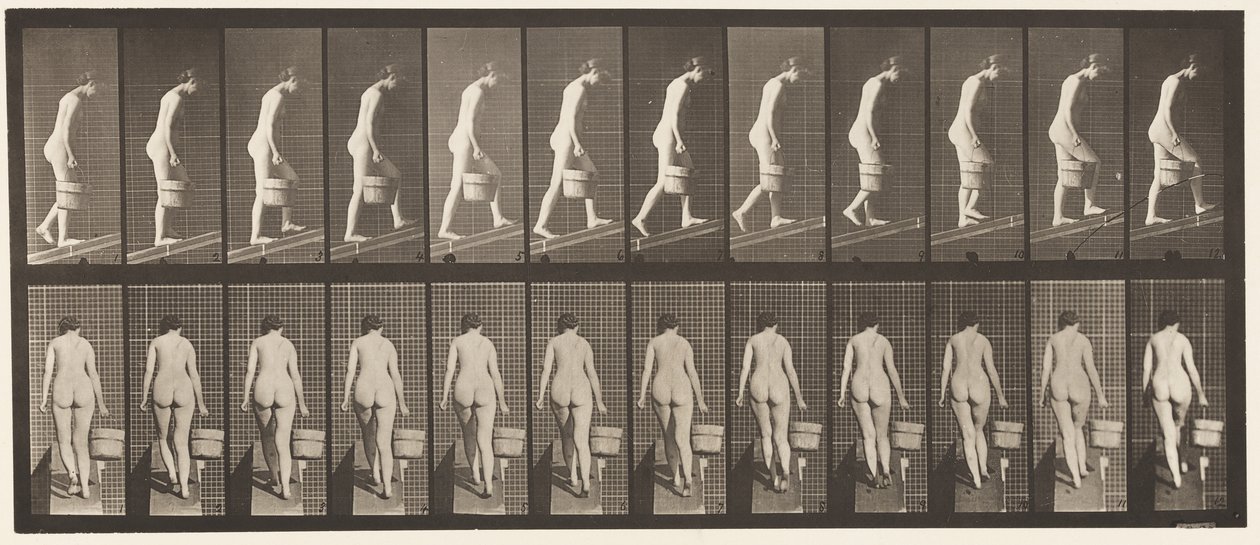 Talíř 84. Vzestupný sklon, vědro vody v pravé ruce od Eadweard Muybridge