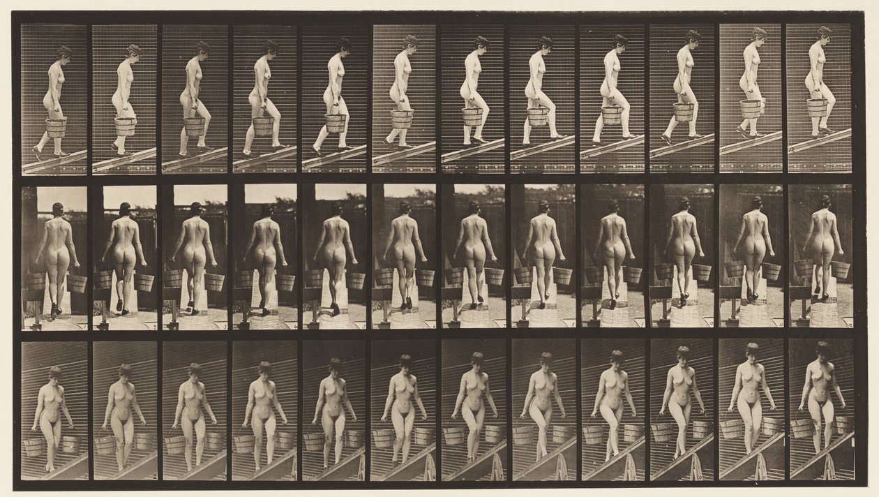 Talíř 87. Vzestupný sklon, vědro vody v každé ruce od Eadweard Muybridge