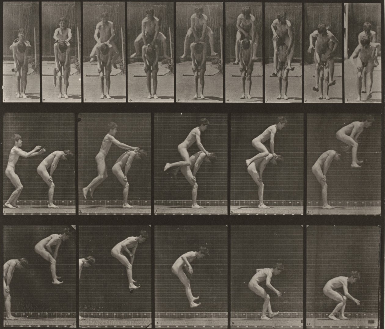 Tabule číslo 167. Skákání přes záda chlapce (skok přes kozu) od Eadweard Muybridge
