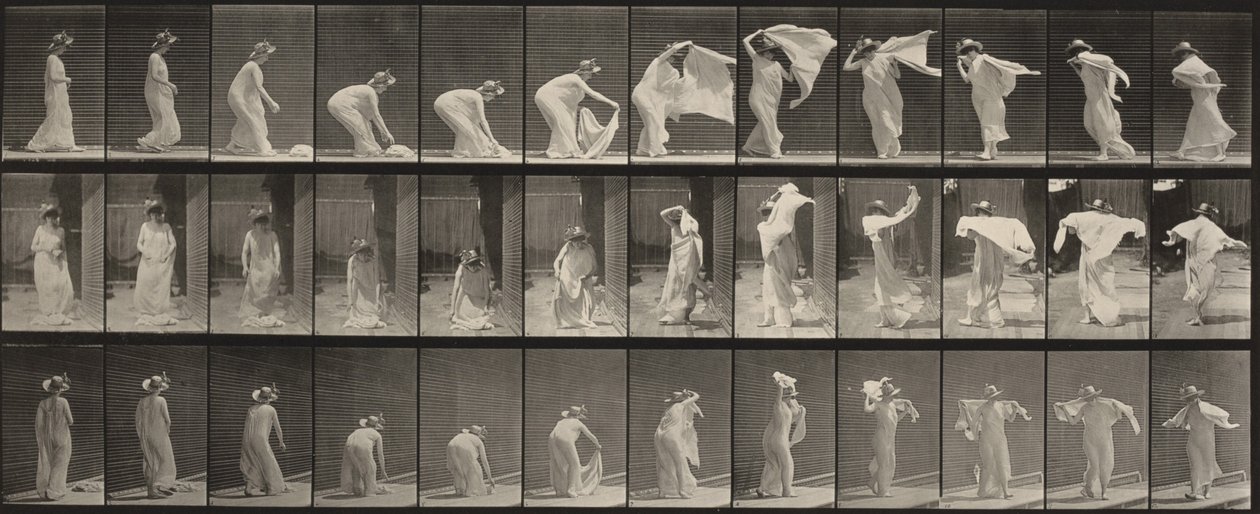 Tabulka číslo 233. Zvedání šálu, pokládání na ramena a otáčení od Eadweard Muybridge