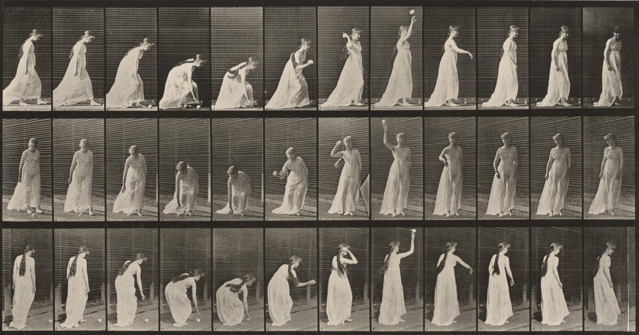 Tabule číslo 306. Zvedání míče a házení jím od Eadweard Muybridge