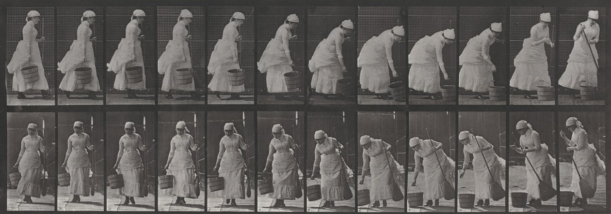 Tabule číslo 437. Položení kbelíku a příprava k zametání od Eadweard Muybridge